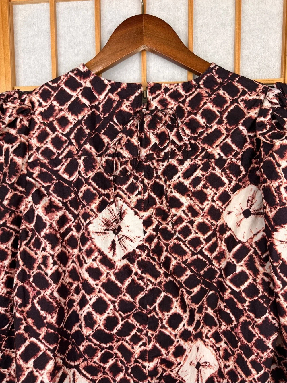 Ulla Johnson Imani Shibori Tie Dye Puff Sleeve Cotton Blouse Burgundy - Size 6